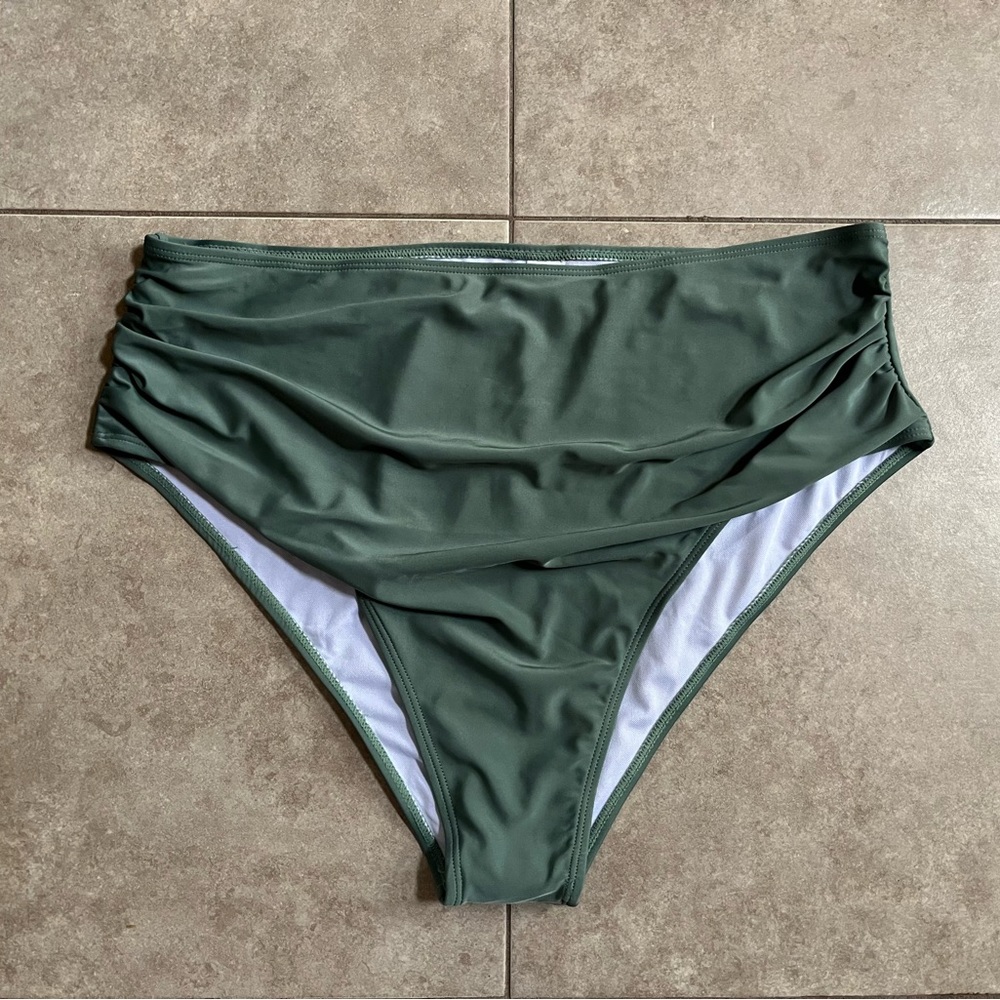 Sage Green High Waisted Ruched Bikini Bottom 2XL NWOT